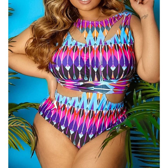 Ethnic Print Plus Size One Piece Swimsuit Bikini - Picture 9 of 12